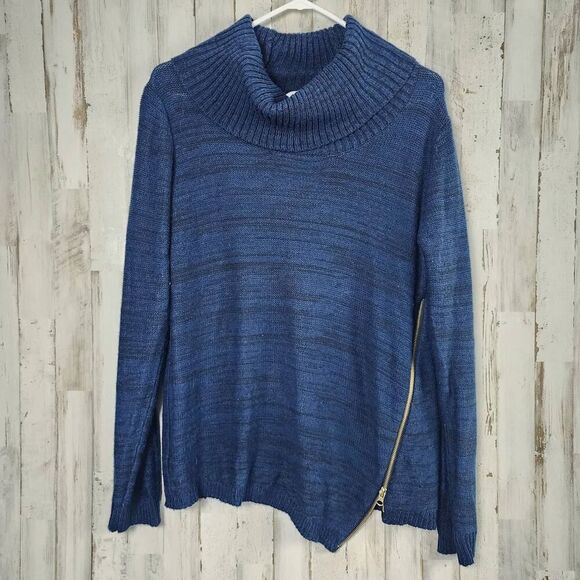 Emily Rose Sweaters - Emily Rose Asymmetrical Zipper Cowl Neck Sweater Blue Size Large